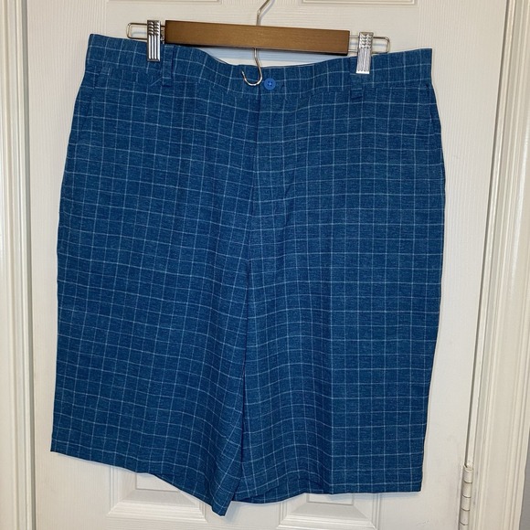 Nike‎ Golf Tour Performance Dri Fit Stretch Shorts Aqua Blue Check Men's 34 NWT - Picture 1 of 2